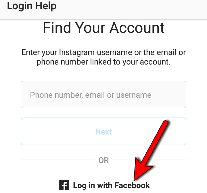 Instagram Password Change Karne Ke Liye Login With Facebook Par Click Kijiye