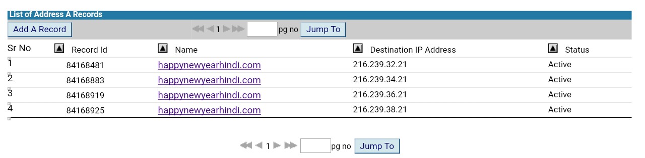 Bigrock Domain A Records